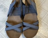 Skechers Beverlee Luxe Foam Wedge Sandals Denim Blue Sz 8 Cork Look Heel - $26.82