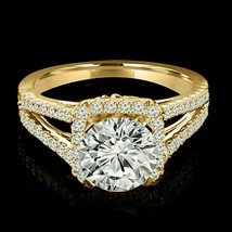 3.20 ct Halo Solitaire LC Moissanite Engagement Ring 14k Yellow Gold Plated Xmas - £59.56 GBP