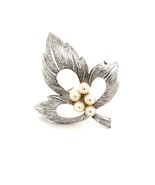 Mikimoto Estate Akoya Pearl Leaf Brooch Pin Sterling Silver 4.5 mm M296 - €295,78 EUR