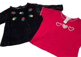 Vtg 90s Girls Gymboree Flower Heart Shirt Top Lot Black Red Velvety 1998 12-24m - £15.02 GBP