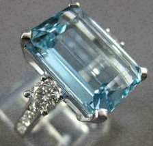 9Ct Emerald Cut Aquamarine Engagement Solitaire Ring 14K White Gold Over Silver. - £71.43 GBP
