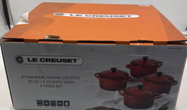 Le Creuset Set of 4 Stoneware Round Cocottes, Red , 22 oz (2.75 Cups) Nice Gift - £134.49 GBP
