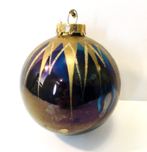 Iridescent Oil Rainbow Effect Glass Christmas Tree Ornament Gold Glitter Accent - £11.79 GBP
