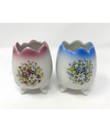 Vintage Porcelain Egg Cups Hand Painted Pink &amp; Blue Set of 2 - $26.05 CAD