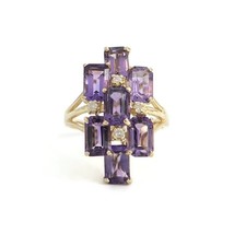 Authenticity Guarantee 
Amethyst Diamond Cluster Purple Gemstone Cocktail Rin... - £795.21 GBP