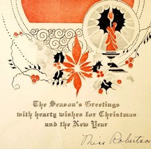 C1940s Christmas Greeting Card Used Embossed Red Black Holly Mistletoe E85G - $19.99