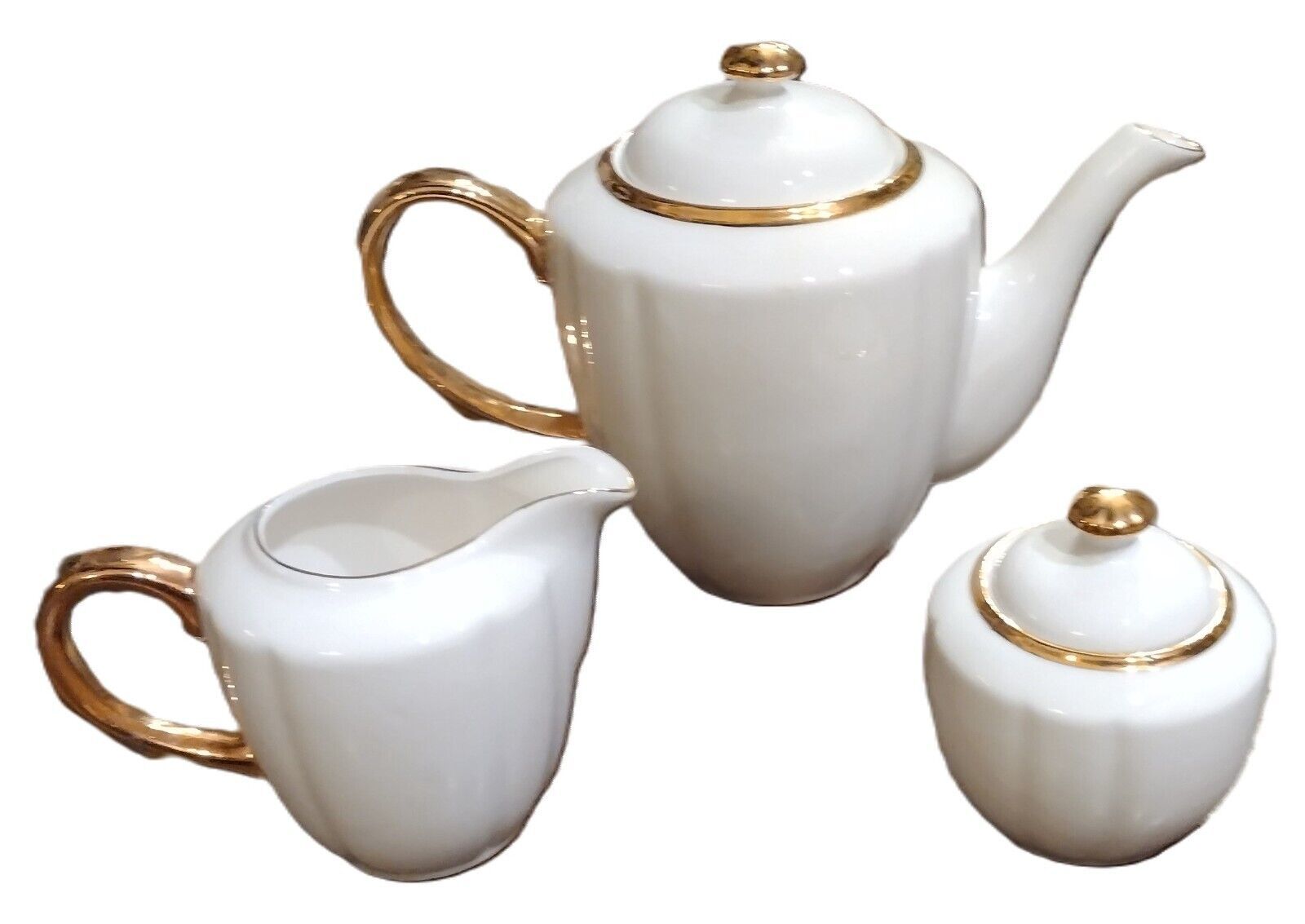 Primary image for Grace's Teaware White Teapot 24k Gold Trim & Matching Creamer & Sugar Bowl 3pc