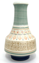 Pottery Vase Cobalt Blue Seafoam Green Coral 8&quot; Enameled Embellishment - £14.98 GBP