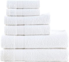 6 Piece Bathroom Cotton Towel Set -2 Washcloth 2 Hand Towel 2 Bath Towel - White - £35.60 GBP