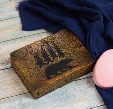 Rustic Western Black Bear By Pine Trees Forest Silhouette Bar Soap Dish Holder - £16.06 GBP