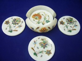 Marble Tea Coffee Coaster Set Hakik Paua Shell Floral Arts Home Table De... - $199.46