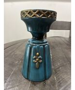 Vtg Haeger Pottery Turquoise Blue Gold Column Pedestal Pillar Candle Hol... - $24.74