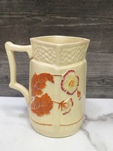 19thC English Reg.1880s Poppy Pitcher Jug Majolica Brown Leaves Gothic Weave Top - £67.83 GBP