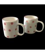 Vintage 80s Pair of Polka Dot Ceramic Coffee Mug Tea Cocoa Cup Pink White - $669.42 MXN