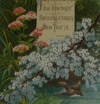1800&#39;s Antique Victorian Christmas Card With Verse, Flowers &amp; Bird  - $5.60