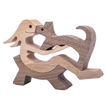 Family Puppy Wooden Ornaments Handmade Pet Woodcarving Sculpture Home Decor - £1,834.18 GBP