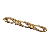 Vintage 2” 20K Gold Plate Faux Pearl &amp; Clear Crystal Infinity Loop Pin - £19.65 GBP