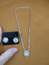 (vn-8) vintage white rhinestone necklace + earrings set costume jewelry Emmons - £54.54 GBP