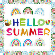 74 Pieces Summer Boho Rainbows Cutouts Hello Summer Bulletin Board Decorations - £14.85 GBP