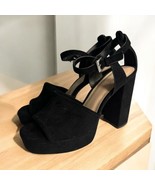 Zara Trafaluc Black Velvet Platform Chunky Heel Size 10-10.5 EU 41 - $39.59