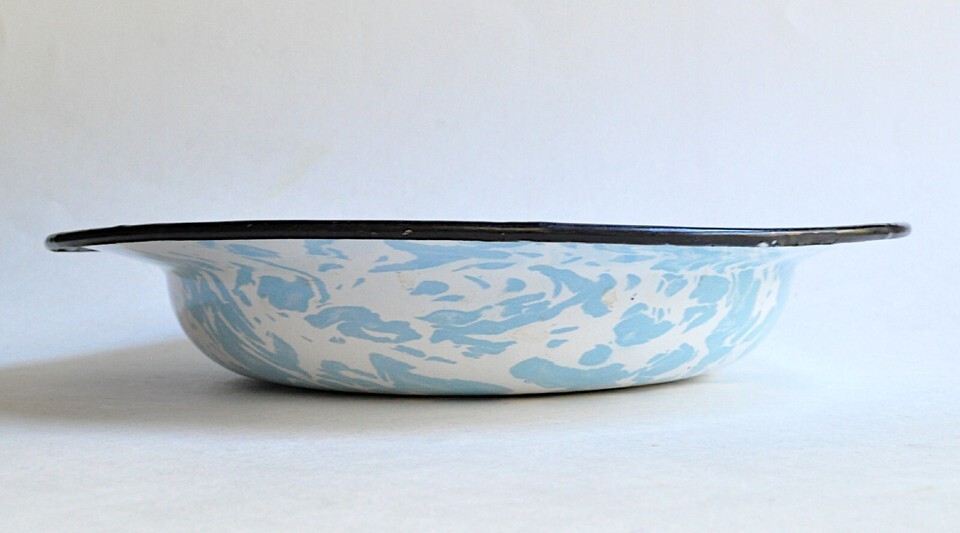 Lot 6 Light Blue & White Swirl Enamel Graniteware 10" Soup Plates Bowls Sky VTG Item image 8