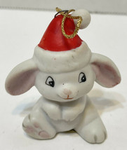 Vintage Homco Miniature Christmas Bunny Porcelain Red Santa Hat 2 In - £9.95 GBP