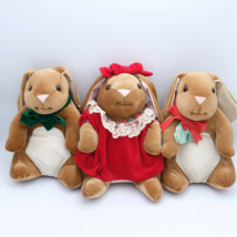Set 3 Large Velveteen Rabbit Plush Holiday Bunny Stuffed Toy-R-Us VNTG 13&quot; - £34.30 GBP