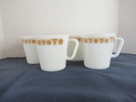 Pyrex mugs #1410 set of 4 vintage butterfly white gold milk glass coffee tea - $16.65