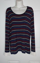 Tommy Hilfiger Scoop Neck Long Sleeve Red White Blue Striped Ruffle Cuff Large - £9.71 GBP