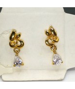 NWT CZ Pear Dangle Pierced Earrings 14K GP, Glamorous Studs, Gift for Her - £48.84 GBP
