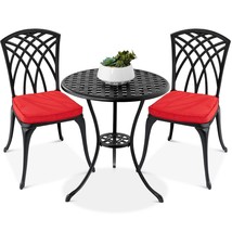 Patio Bistro Set 3-Piece W/ Umbrella Hole, 2 Chairs, Polyester Cushions - £218.99 GBP