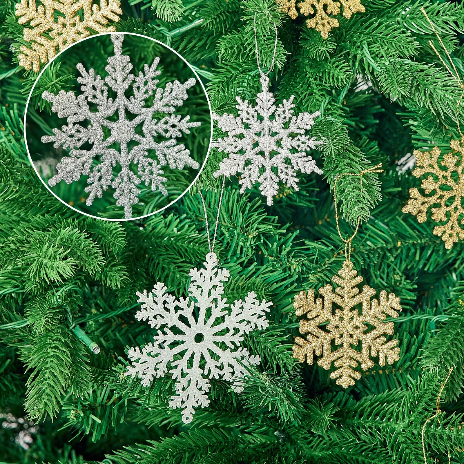 48 Pcs Silver Snowflakes Hanging Christmas Tree - £1.20 GBP