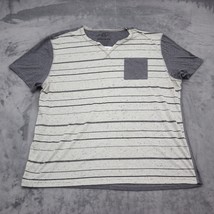 American Rag Shirt Mens 2XL Gray Short Sleeve VNeck Stripe Pocket Knit T Shirt - £14.69 GBP