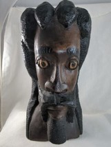 Hand Carved Wooden African Head Bust w/ Dreadlocks Rastafarian Beard 10&quot;... - £39.50 GBP