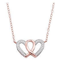 10k Rose Gold Round Diamond Double Heart Awareness Ribbon Pendant Necklace - £149.47 GBP