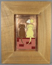 Copper Art 2 Dogs Enamel &amp; Punched Tin Design Wood Framed 7.5&quot; x 9.5&quot;. - £18.15 GBP