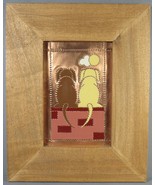 Copper Art 2 Dogs Enamel &amp; Punched Tin Design Wood Framed 7.5&quot; x 9.5&quot;. - £17.80 GBP