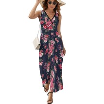 Mondxflaur Classic Rose Summer Dresses for Women V-neck Sleeveless Long Dress - £29.46 GBP