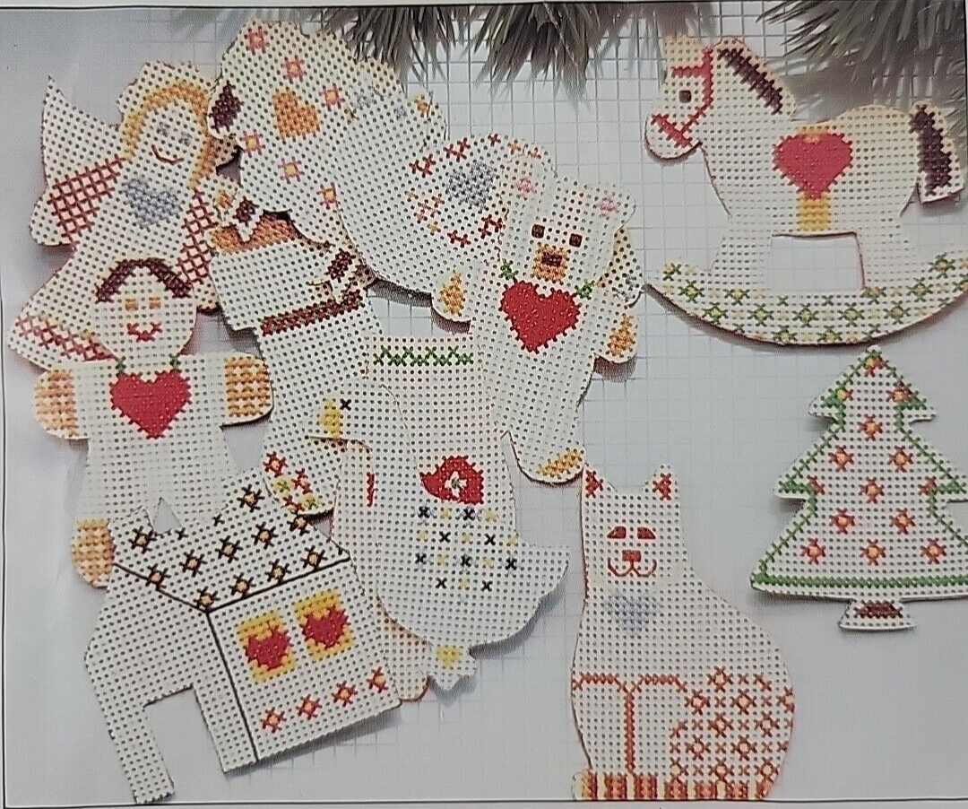 Primary image for Ornament X Stitch Kit MAKES 24 Cat Stocking XMAS Pre Cut Perforated Paper 3" 4"