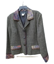 Nancy Bolen Womens Sz 12 Blazer Bl/Br Tweed +Tapestry Patchwork Woven &amp; ... - $56.43