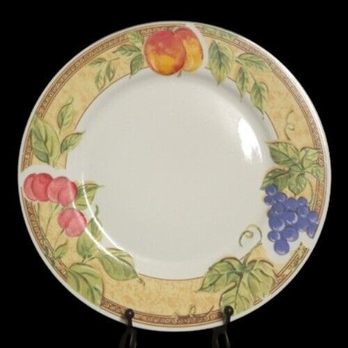 Gibson Designs FRUIT GROVE 4-Dinner Plates Cherries Grapes 10 ¾”D White & Fruits - £46.69 GBP