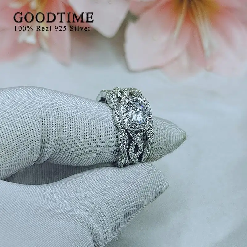 Luxury Wedding Ring Set For Bride Women Pure 100% 925 Sterling Silver 3 ... - $69.16