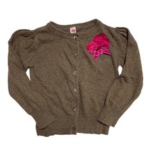 Preppy Brown Delicate Lightweight Knit Cardigan Sweater Pink Flower Butt... - $4.95