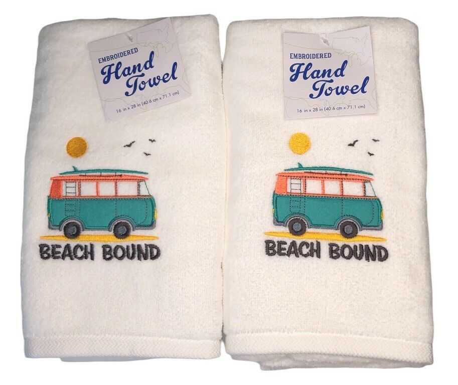 Primary image for VW Bus Hand Towels Embroidered Bath Summer Beach Set of 2 Beach Bound Surfboard