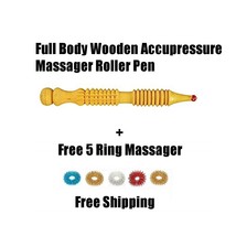 Full Body Wooden Acupressure Massager Roller Pen + 5 Ring Massager Free Shipping - £26.62 GBP