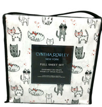 4pc Cynthia Rowley Valentine Cats FULL Sheet Set Kittens Red Hearts Bows Glasses - $42.97