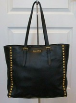 MIU MIU Black Calf Leather Tote with Gold Pyramid Studs &amp; Removable Strap - £479.60 GBP