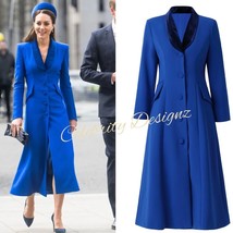 Kate Middleton Inspired Cotton Blue Tuxedo Collar LadyLike Mid-Length Coat - $159.99