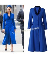 Kate Middleton Inspired Cotton Blue Tuxedo Collar LadyLike Mid-Length Coat - $219.50 CAD