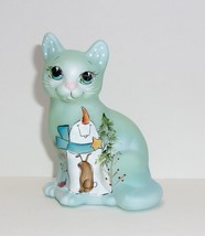 Fenton Glass Jadeite Green Winter Chums Sitting Cat Figurine Ltd Ed #4/24 Barley - £137.63 GBP